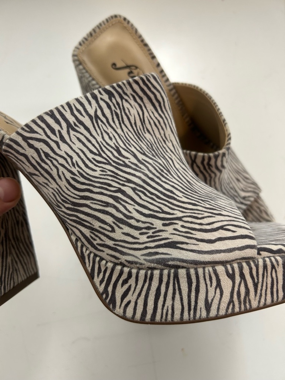 Free People Zebra-Print Open Toe Block Heel Mules in White and Black - Picture 5 of 11